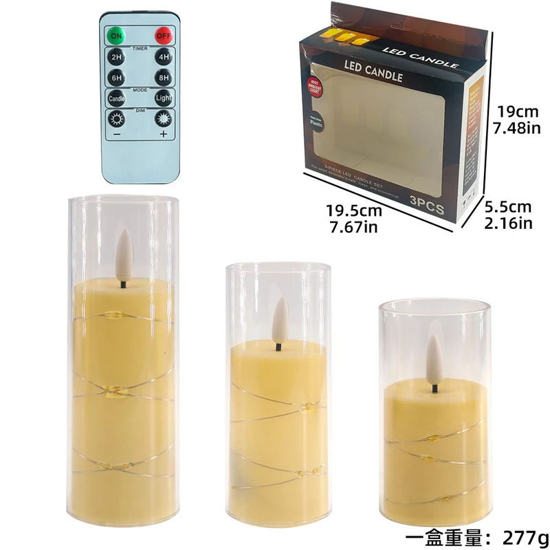 Flameless Candle Battery Powered Candle LED Fairy Light Plexiglass Candle with Remote Control Holiday Candle