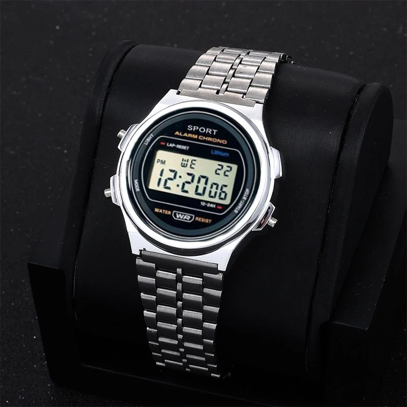 Explosive ultra-thin LED electronic watch WR F92W steel band A159 new round fashion watch multi-function electronic watch