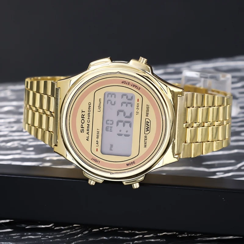 Explosive ultra-thin LED electronic watch WR F92W steel band A159 new round fashion watch multi-function electronic watch