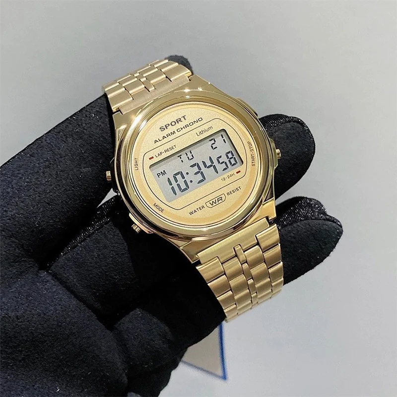 Explosive ultra-thin LED electronic watch WR F92W steel band A159 new round fashion watch multi-function electronic watch