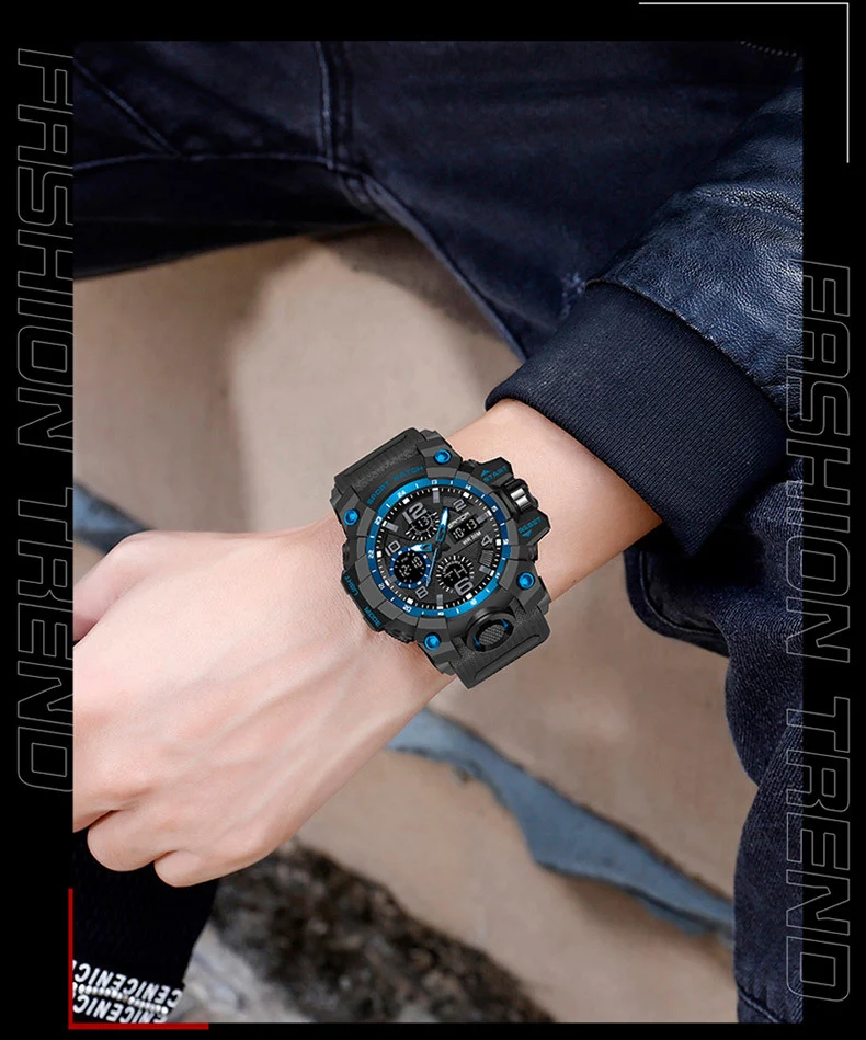 Sanda Hot-Selling Watch Korean Version Student Party Multi-Functional Waterproof Alarm Clock Electronic Watch Cool Dual Display Luminous Sports Watch