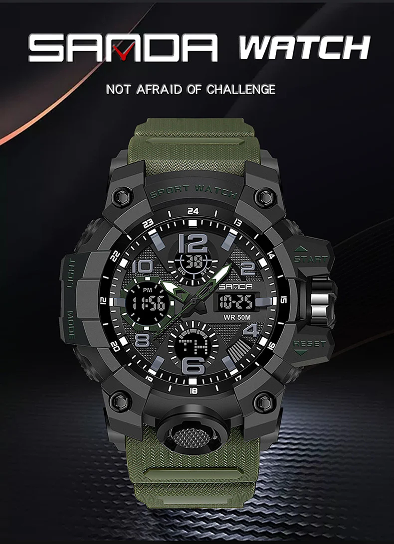 Sanda Hot-Selling Watch Korean Version Student Party Multi-Functional Waterproof Alarm Clock Electronic Watch Cool Dual Display Luminous Sports Watch