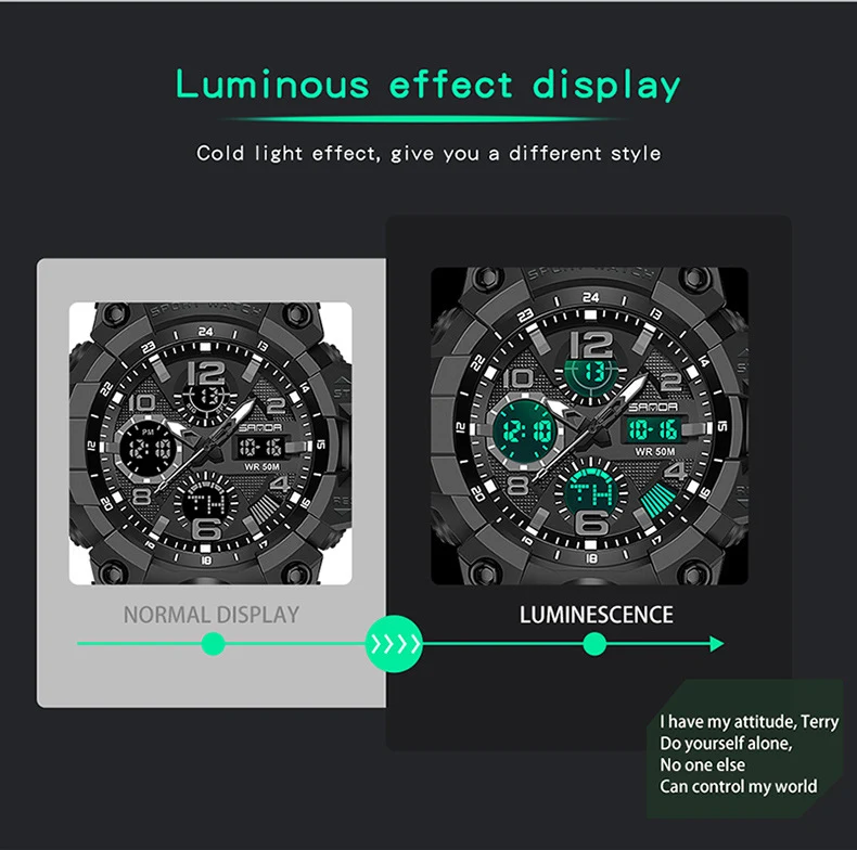Sanda Hot-Selling Watch Korean Version Student Party Multi-Functional Waterproof Alarm Clock Electronic Watch Cool Dual Display Luminous Sports Watch