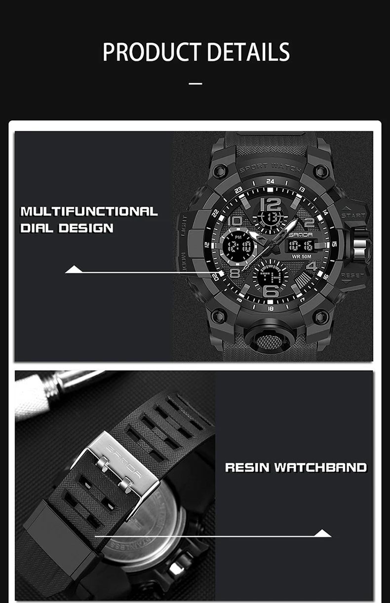 Sanda Hot-Selling Watch Korean Version Student Party Multi-Functional Waterproof Alarm Clock Electronic Watch Cool Dual Display Luminous Sports Watch