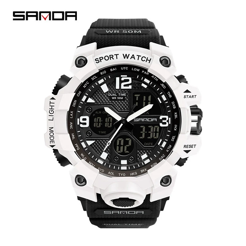 Sanda Hot-Selling Watch Korean Version Student Party Multi-Functional Waterproof Alarm Clock Electronic Watch Cool Dual Display Luminous Sports Watch