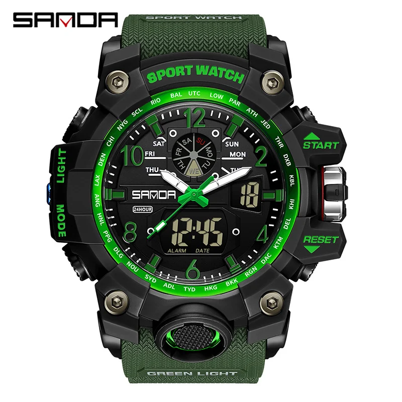 Sanda Hot-Selling Watch Korean Version Student Party Multi-Functional Waterproof Alarm Clock Electronic Watch Cool Dual Display Luminous Sports Watch