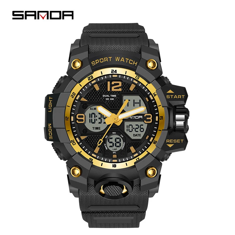 Sanda Hot-Selling Watch Korean Version Student Party Multi-Functional Waterproof Alarm Clock Electronic Watch Cool Dual Display Luminous Sports Watch