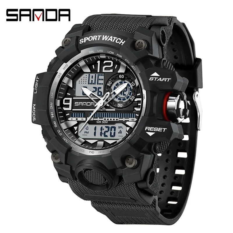 Sanda Hot-Selling Watch Korean Version Student Party Multi-Functional Waterproof Alarm Clock Electronic Watch Cool Dual Display Luminous Sports Watch