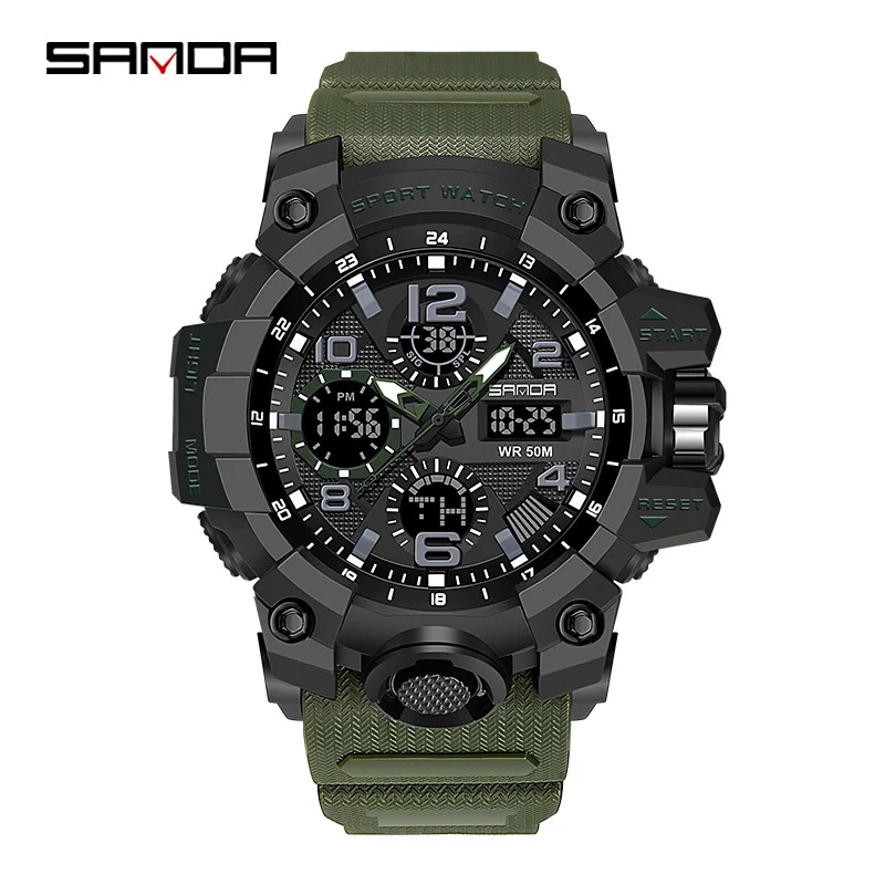 Sanda Hot-Selling Watch Korean Version Student Party Multi-Functional Waterproof Alarm Clock Electronic Watch Cool Dual Display Luminous Sports Watch