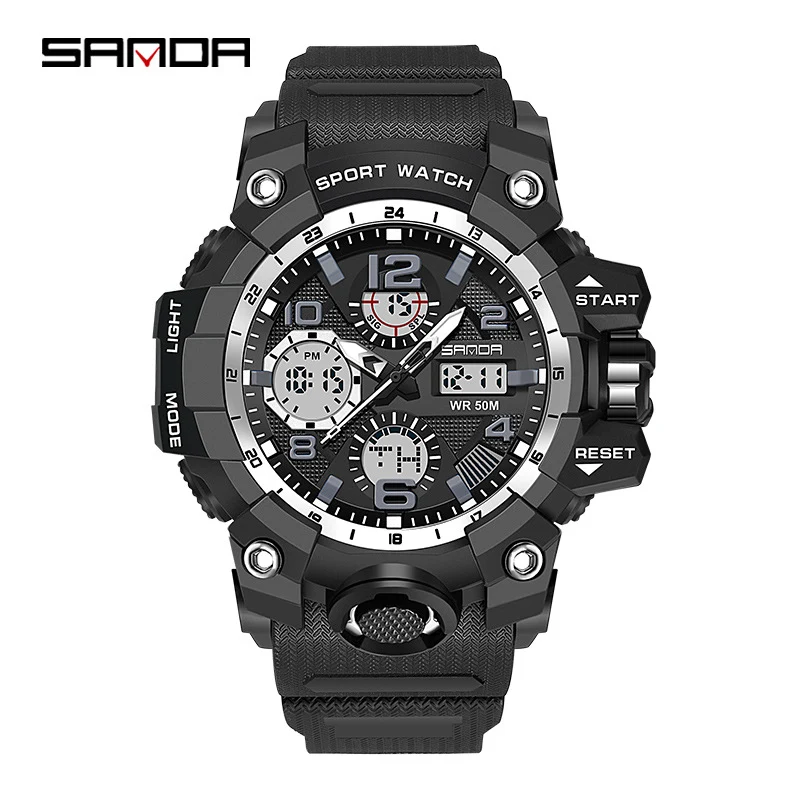 Sanda Hot-Selling Watch Korean Version Student Party Multi-Functional Waterproof Alarm Clock Electronic Watch Cool Dual Display Luminous Sports Watch