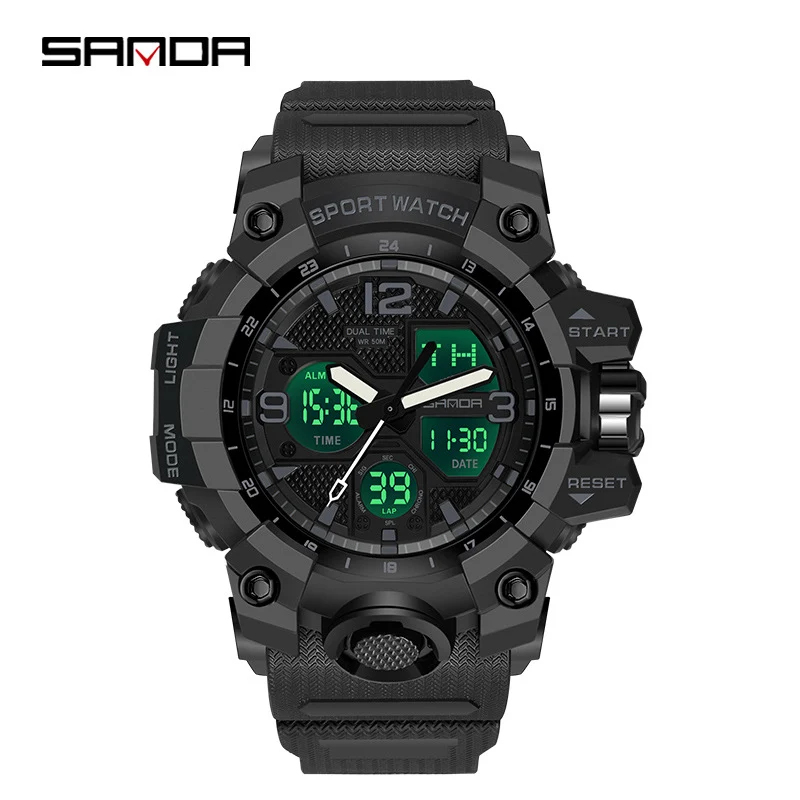 Sanda Hot-Selling Watch Korean Version Student Party Multi-Functional Waterproof Alarm Clock Electronic Watch Cool Dual Display Luminous Sports Watch