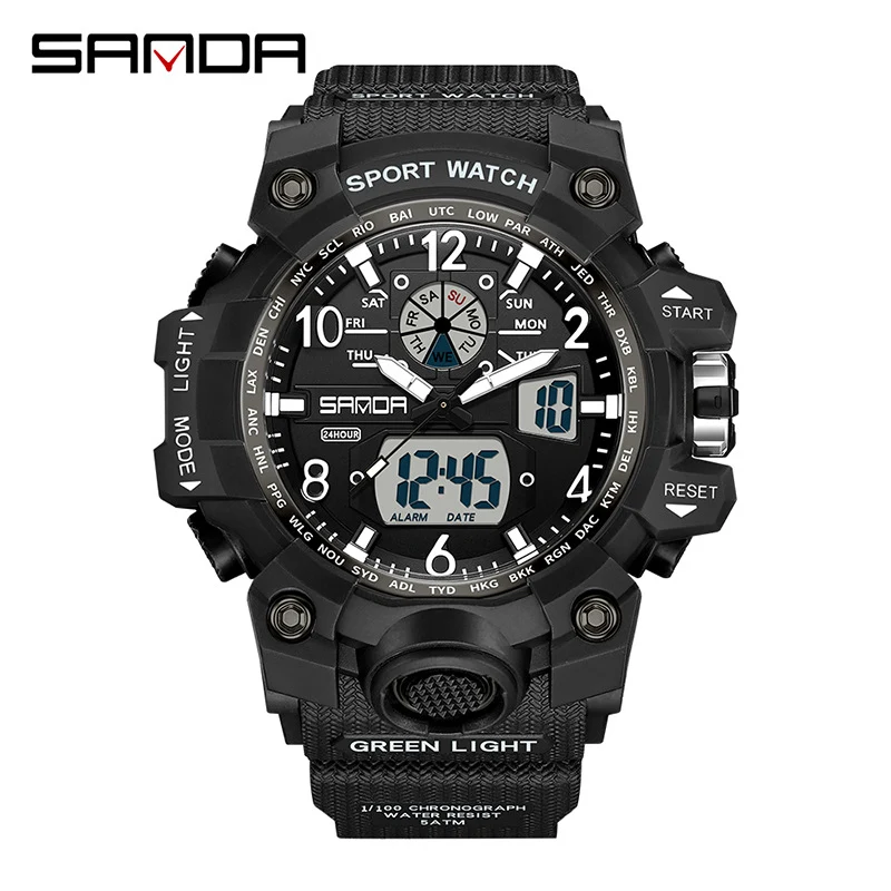Sanda Hot-Selling Watch Korean Version Student Party Multi-Functional Waterproof Alarm Clock Electronic Watch Cool Dual Display Luminous Sports Watch