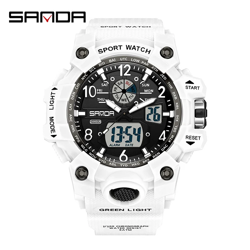 Sanda Hot-Selling Watch Korean Version Student Party Multi-Functional Waterproof Alarm Clock Electronic Watch Cool Dual Display Luminous Sports Watch