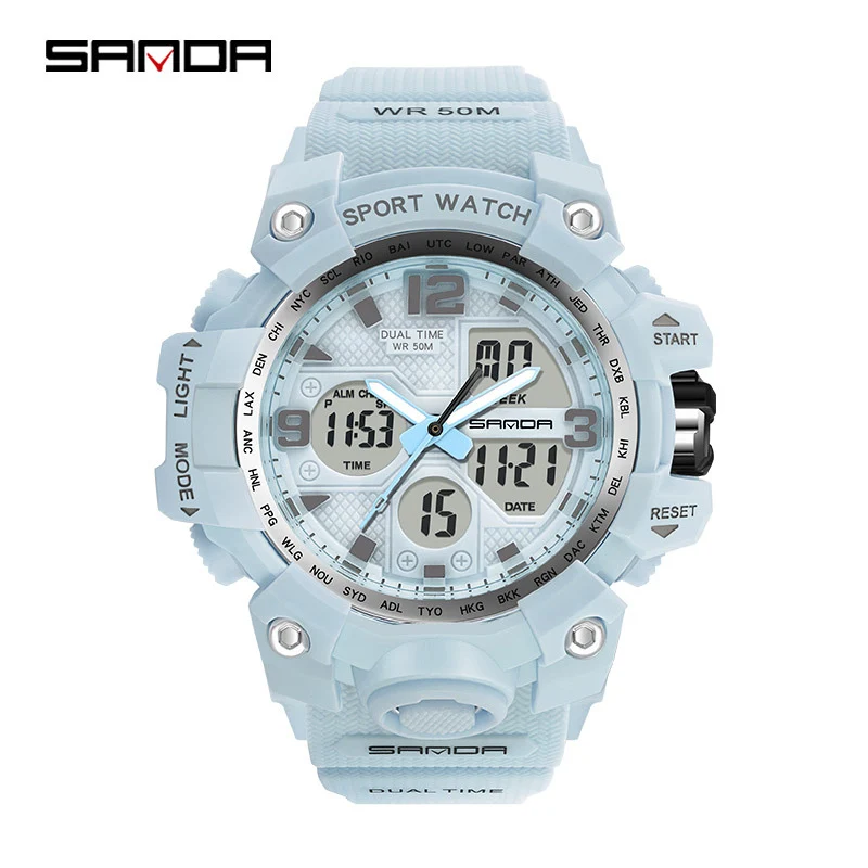 Sanda Hot-Selling Watch Korean Version Student Party Multi-Functional Waterproof Alarm Clock Electronic Watch Cool Dual Display Luminous Sports Watch