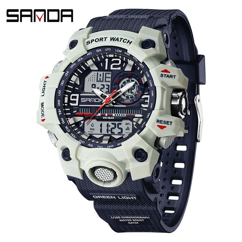 Sanda Hot-Selling Watch Korean Version Student Party Multi-Functional Waterproof Alarm Clock Electronic Watch Cool Dual Display Luminous Sports Watch