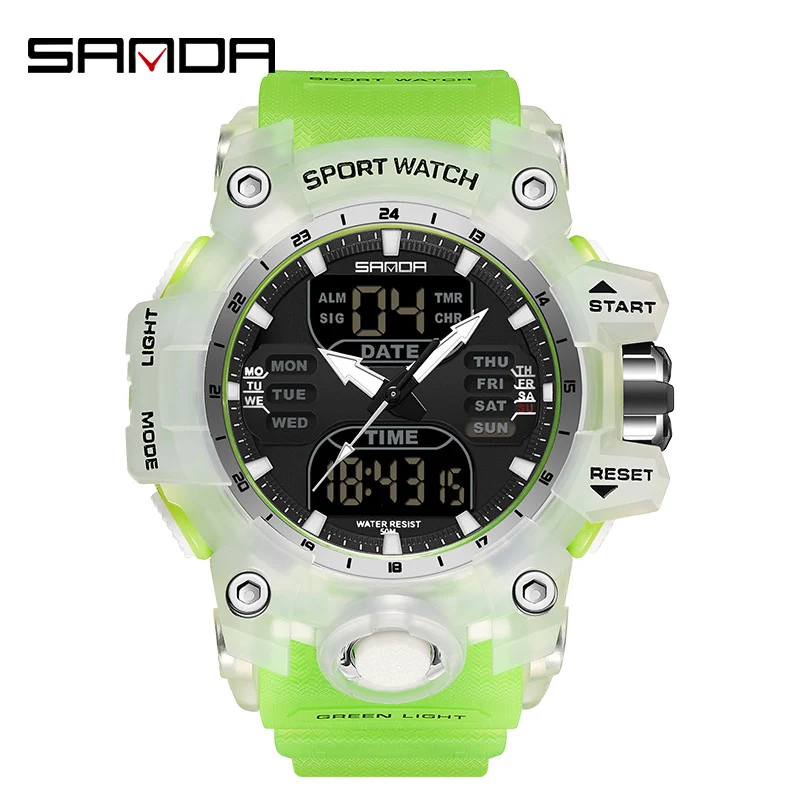 Sanda Hot-Selling Watch Korean Version Student Party Multi-Functional Waterproof Alarm Clock Electronic Watch Cool Dual Display Luminous Sports Watch