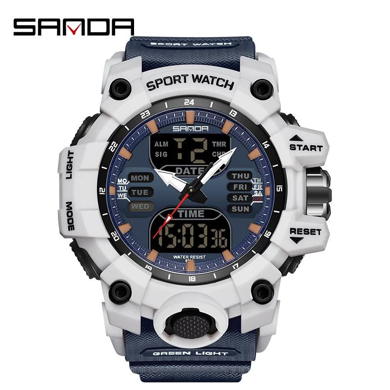 Sanda Hot-Selling Watch Korean Version Student Party Multi-Functional Waterproof Alarm Clock Electronic Watch Cool Dual Display Luminous Sports Watch
