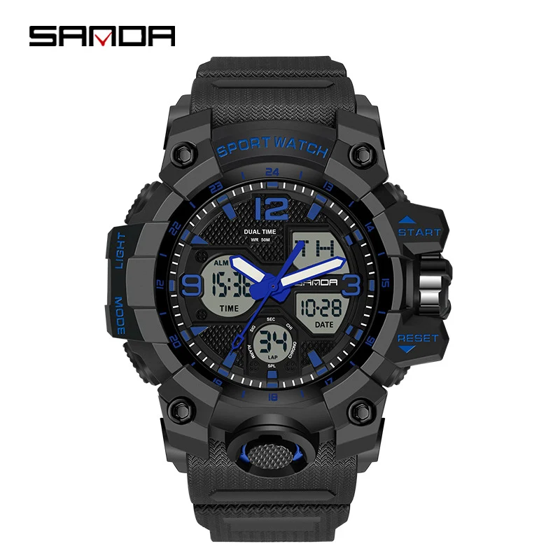 Sanda Hot-Selling Watch Korean Version Student Party Multi-Functional Waterproof Alarm Clock Electronic Watch Cool Dual Display Luminous Sports Watch