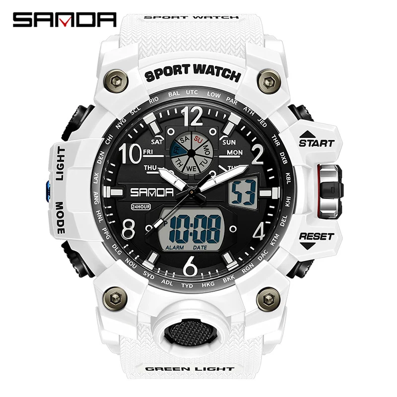 Sanda Hot-Selling Watch Korean Version Student Party Multi-Functional Waterproof Alarm Clock Electronic Watch Cool Dual Display Luminous Sports Watch