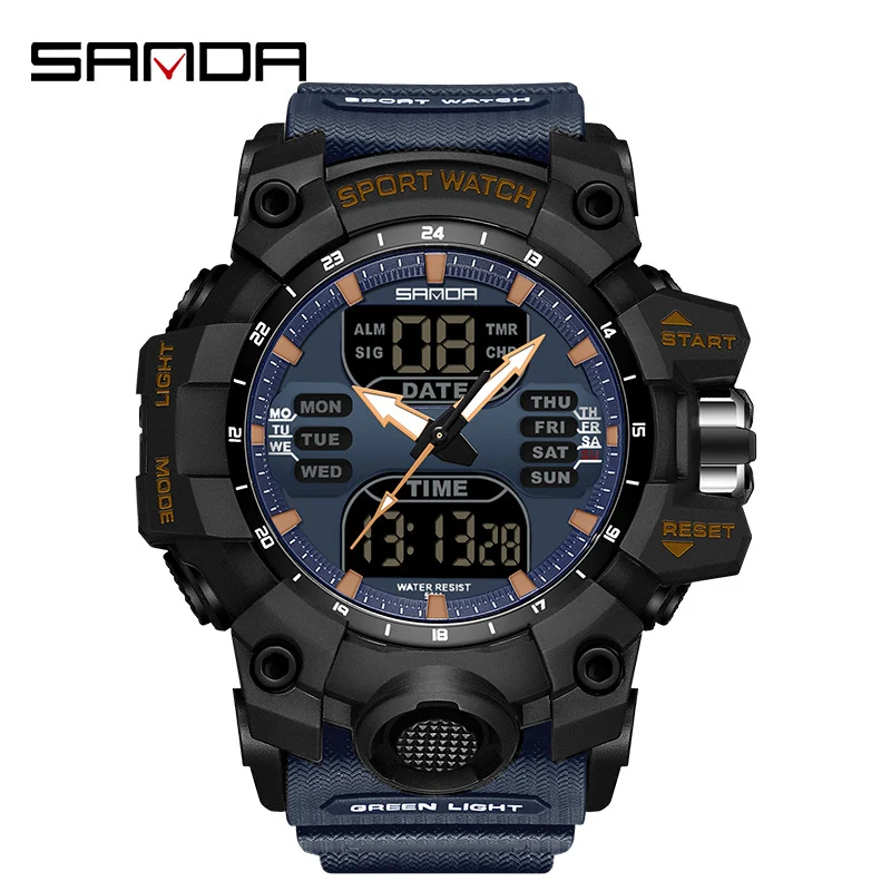 Sanda Hot-Selling Watch Korean Version Student Party Multi-Functional Waterproof Alarm Clock Electronic Watch Cool Dual Display Luminous Sports Watch