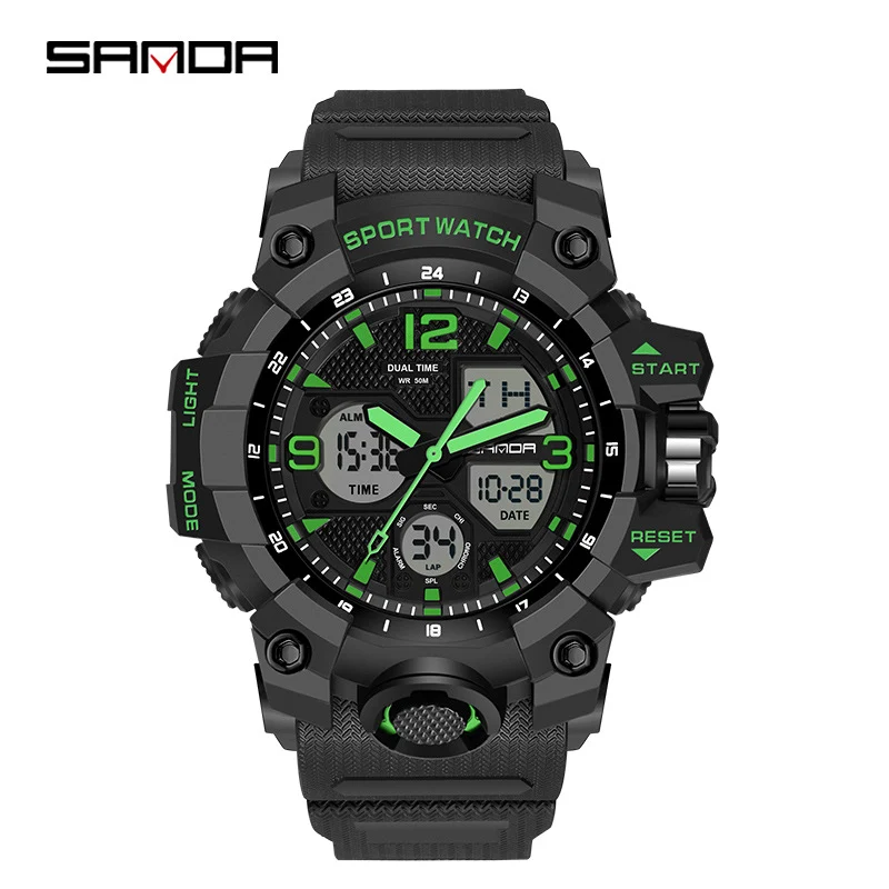 Sanda Hot-Selling Watch Korean Version Student Party Multi-Functional Waterproof Alarm Clock Electronic Watch Cool Dual Display Luminous Sports Watch