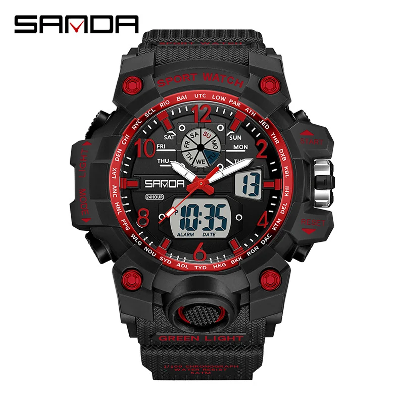 Sanda Hot-Selling Watch Korean Version Student Party Multi-Functional Waterproof Alarm Clock Electronic Watch Cool Dual Display Luminous Sports Watch