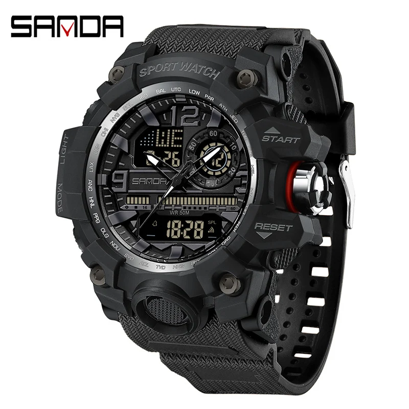 Sanda Hot-Selling Watch Korean Version Student Party Multi-Functional Waterproof Alarm Clock Electronic Watch Cool Dual Display Luminous Sports Watch