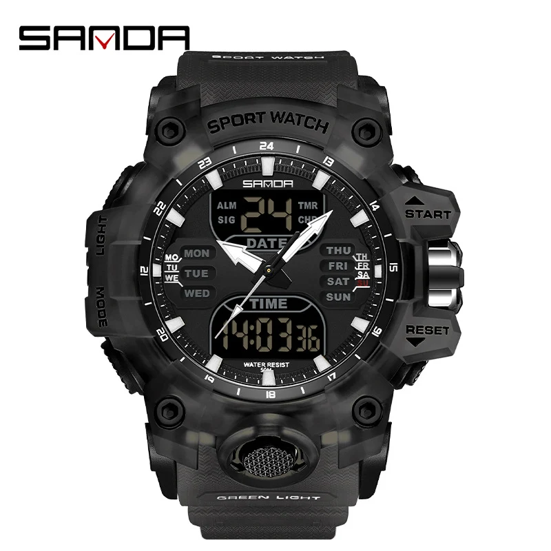 Sanda Hot-Selling Watch Korean Version Student Party Multi-Functional Waterproof Alarm Clock Electronic Watch Cool Dual Display Luminous Sports Watch