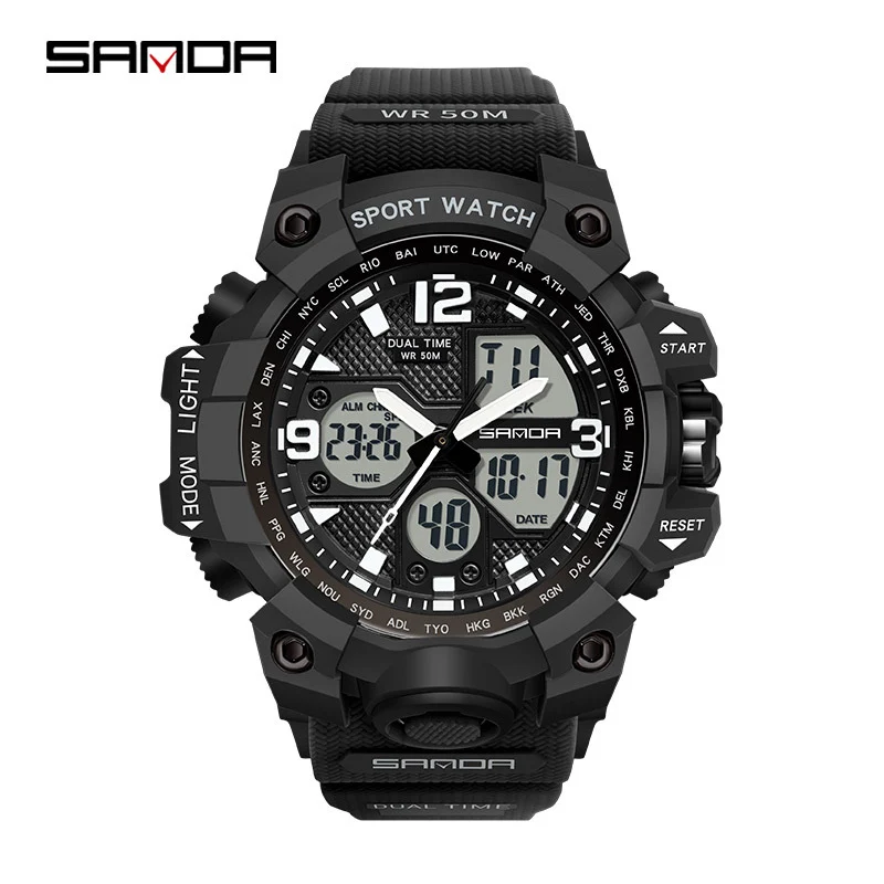 Sanda Hot-Selling Watch Korean Version Student Party Multi-Functional Waterproof Alarm Clock Electronic Watch Cool Dual Display Luminous Sports Watch