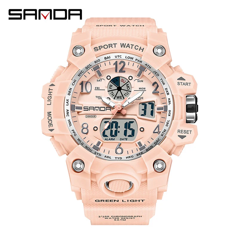 Sanda Hot-Selling Watch Korean Version Student Party Multi-Functional Waterproof Alarm Clock Electronic Watch Cool Dual Display Luminous Sports Watch