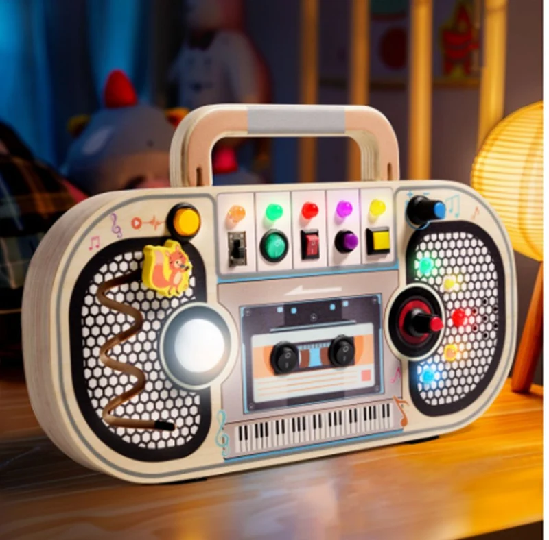 Children's Montessori Early Education Simulation Driving Steering Wheel Digital Switch Light Sound Busy Board Science and Education Aids Educational Toys