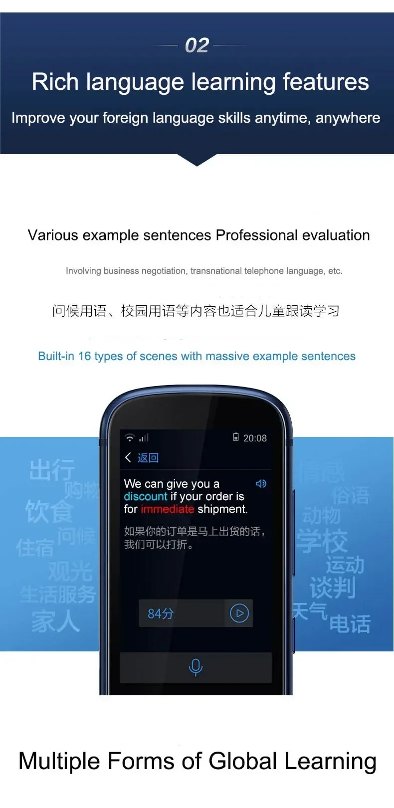 iFLYTEK 3.0 Smart AI Electronic Voice Language Offline Translator Easytrans 900 Instant Translate Pocket Portable for Travel
