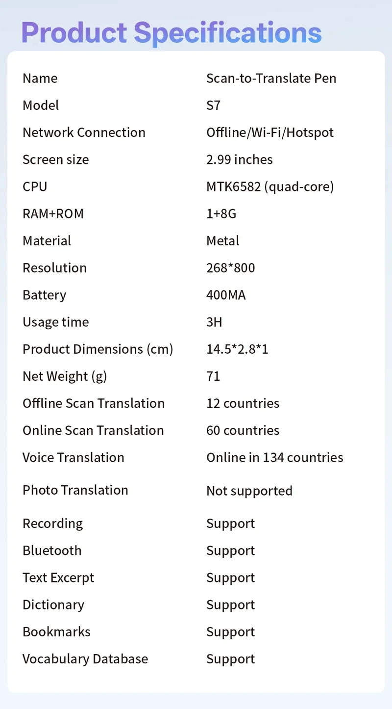 MSAI S7 S6 AI Translator Offline 60 Languages Scan Pen Scanning Voice 134 Languages Translation Dictionary Recorder for Travel