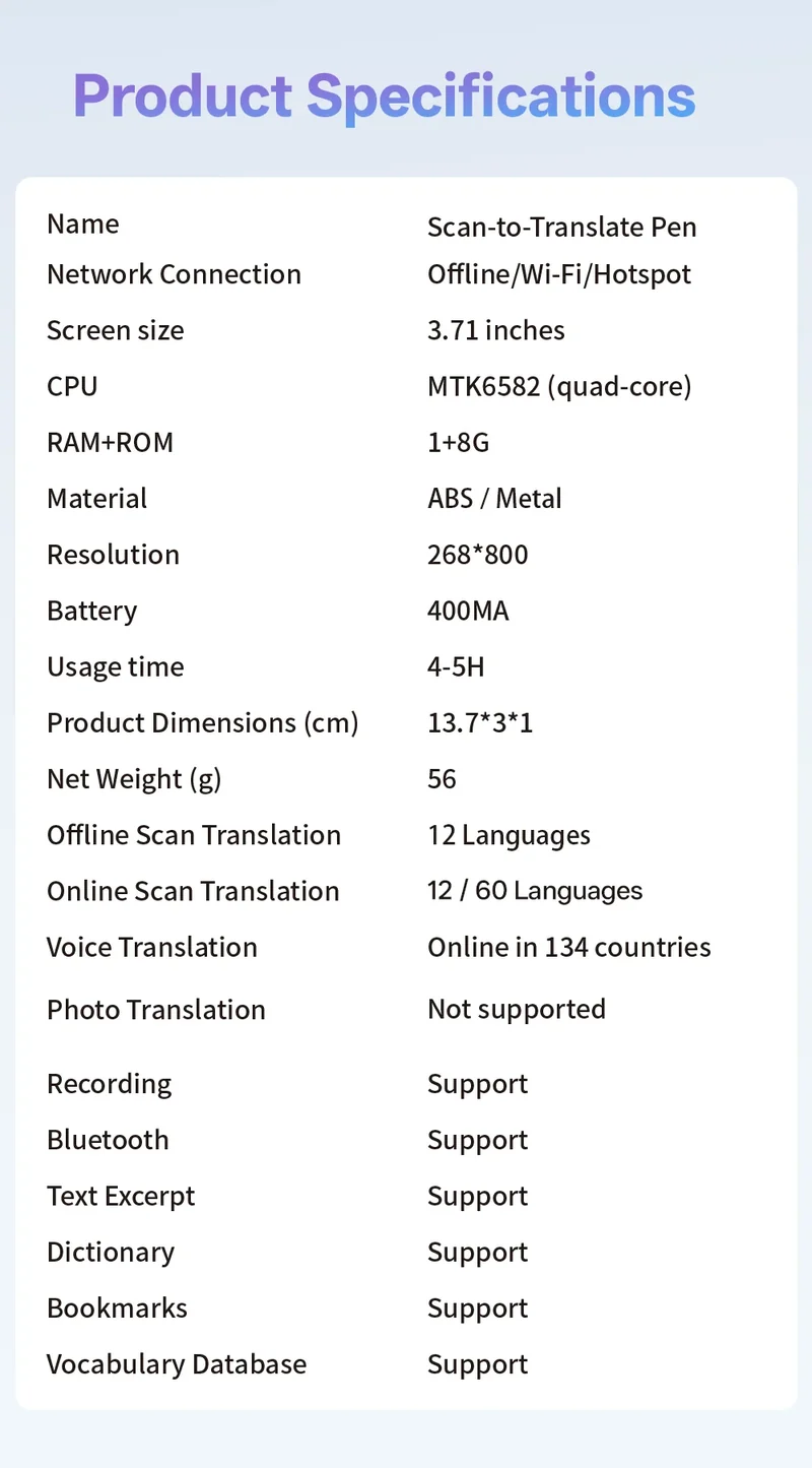 MSAI S6-AI Free AI Scan Translator Pen 12 Languages Scan to Text 134 Online Voice Translation Vocabulary Library for Student