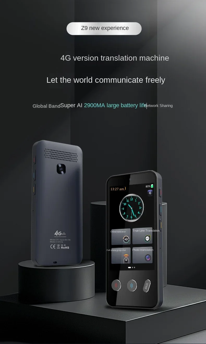 Smart Translator Z9 Global Languages Voice Intelligent Online Translation Machine Speech Translate Device Support 4G SIM Card