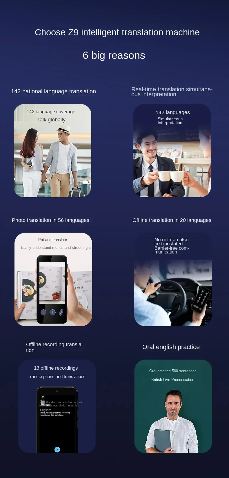 Smart Translator Z9 Global Languages Voice Intelligent Online Translation Machine Speech Translate Device Support 4G SIM Card