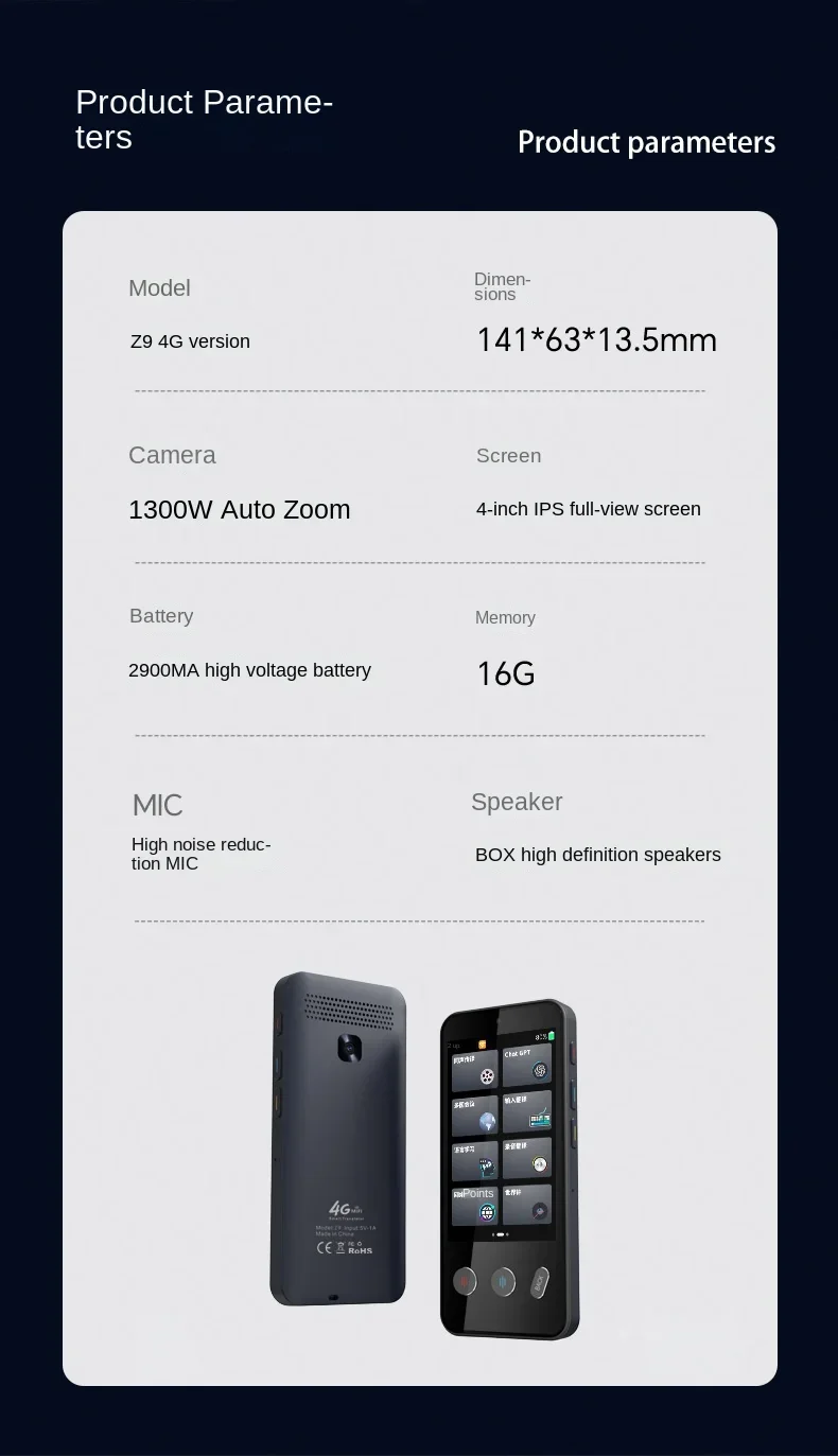 Smart Translator Z9 Global Languages Voice Intelligent Online Translation Machine Speech Translate Device Support 4G SIM Card