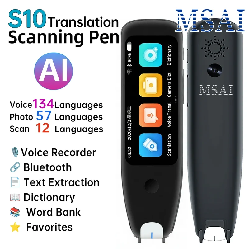 MSAI S10 Smart Scan Translator Pen Offline Extract 21 Languages Photo Translate 134 Voice Translation Dictionary Recorder