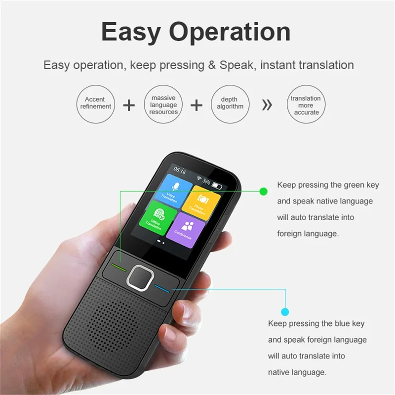Handheld Language Translator Rechargeable Real Time Interpreter Device Travel Adults Seniors Learning Accessories