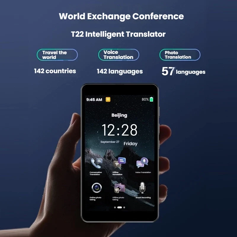 Portable T22 Smart Translator 142 In Real-time Online Languages Translation ChatGPT Voice Photo Intelligent Translate Device