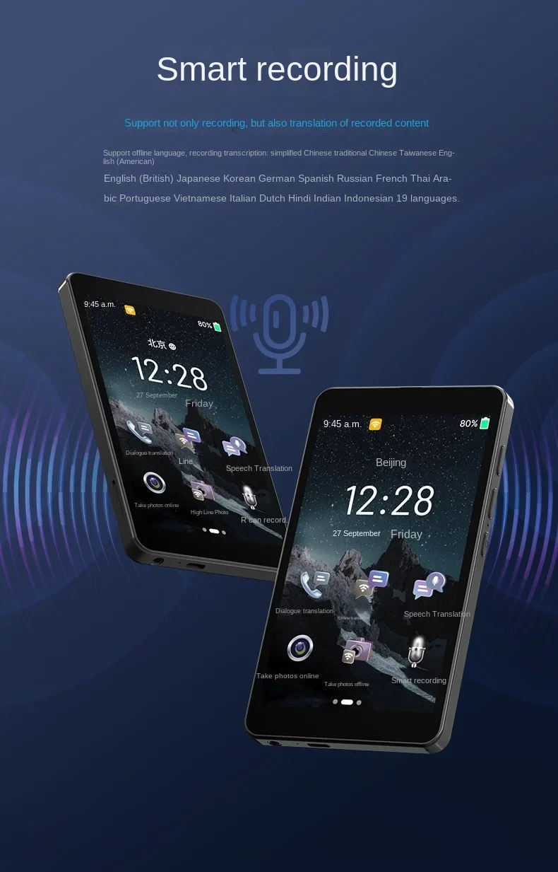 Portable T22 Smart Translator 142 In Real-time Online Languages Translation ChatGPT Voice Photo Intelligent Translate Device