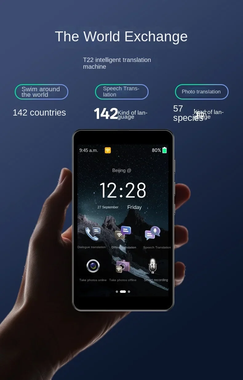Portable T22 Smart Translator 142 In Real-time Online Languages Translation ChatGPT Voice Photo Intelligent Translate Device