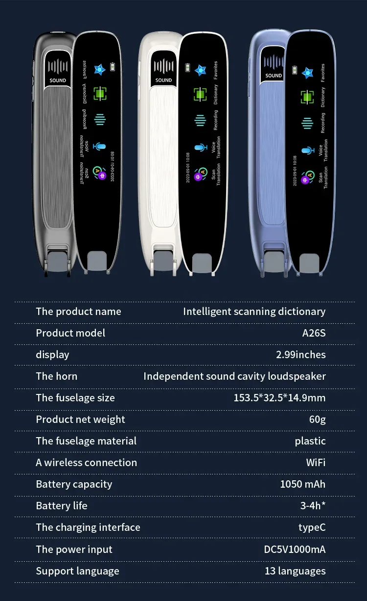 Smart Voice Scan Translator Pen A26 Real Time Language Translator Multifunction Dictionary Translation Business Travel Abroad