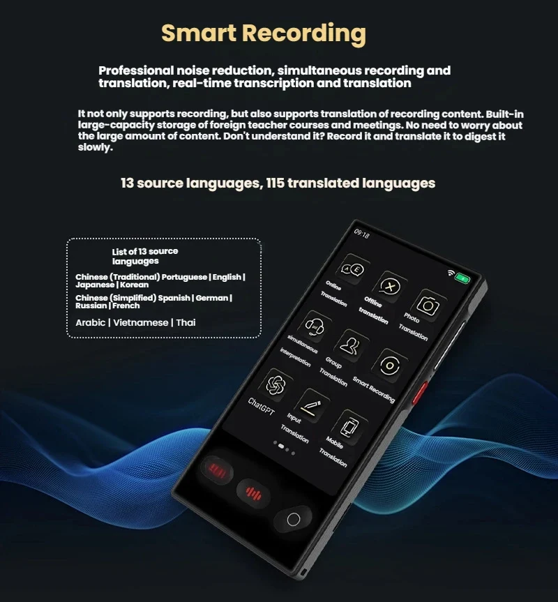 Portable S35 Translator Device Big Screen 148 Languages Voice Tradutor Intelligent Real-time Translating Offline Translation