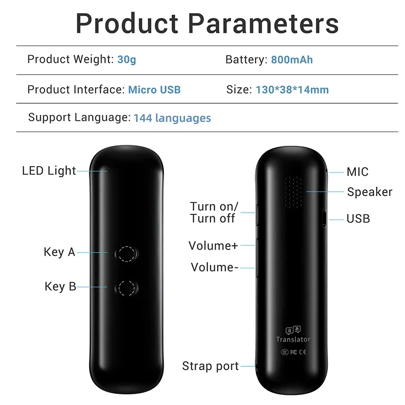Voice Translate 144 Language APP Bluetooth Multi Languages Instant Translated Wireless Real Time Translator for Traveling Learn