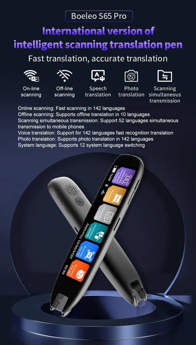 Translation Pen for Dyslexia Scanner Reading Pen 142 Text to Speech Smart Recording Pen Voice Wireless Text Extract Translator