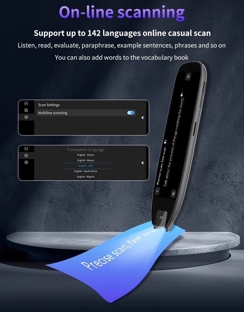 Translation Pen for Dyslexia Scanner Reading Pen 142 Text to Speech Smart Recording Pen Voice Wireless Text Extract Translator