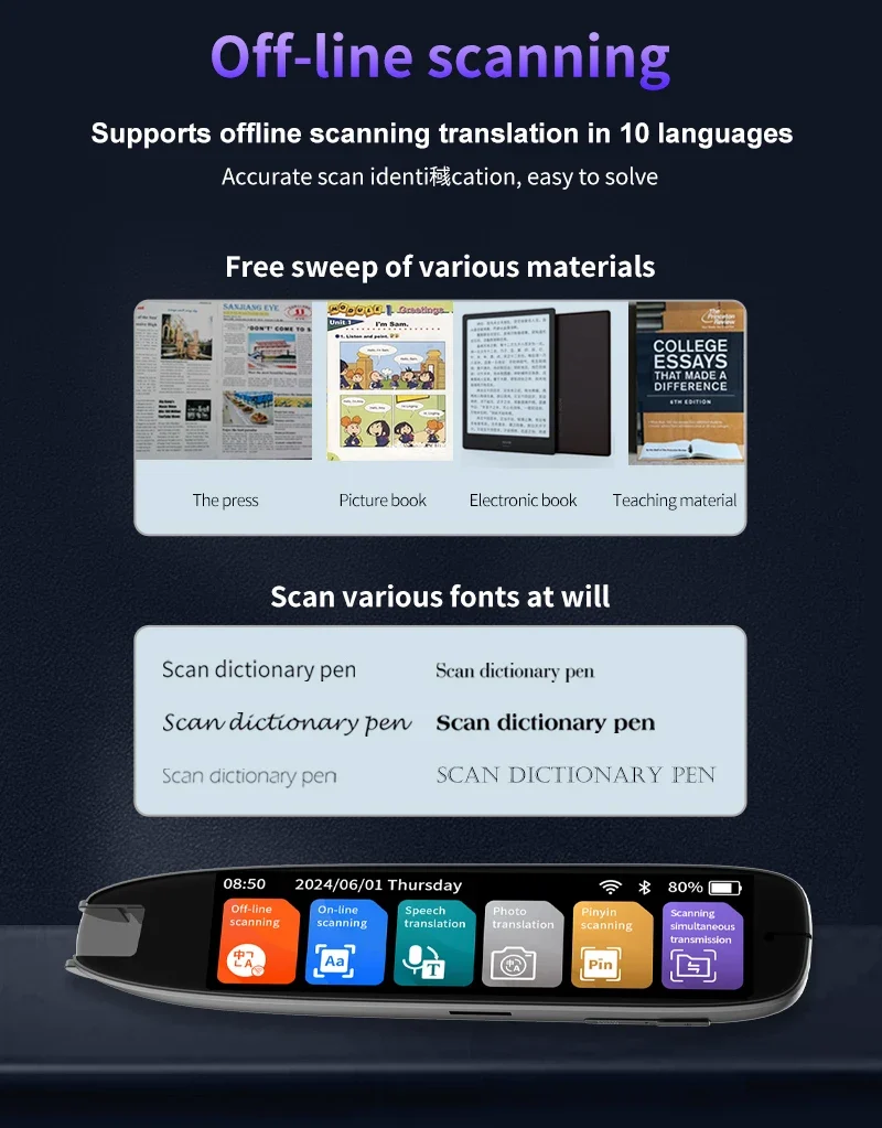 Translation Pen for Dyslexia Scanner Reading Pen 142 Text to Speech Smart Recording Pen Voice Wireless Text Extract Translator
