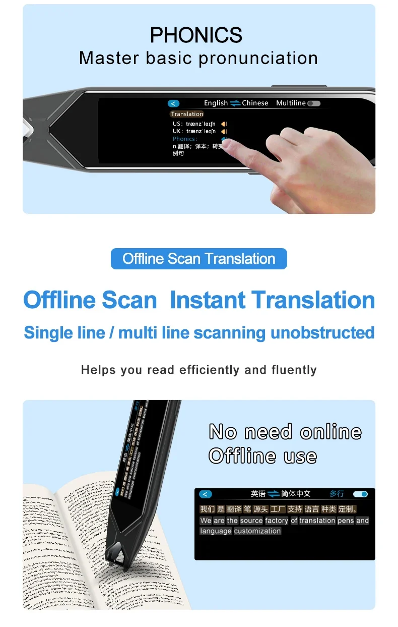 MD08 Smart Voice Translator 5.0" Screen Dictionary Translation Pen Scanner Text Scanning Translator 116 Languages for Learning