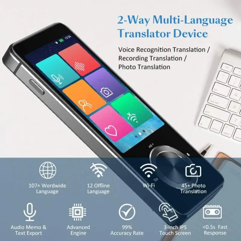 M9 Language Translator Device 107 National Languages Intelligent Translator Real-time Voice, Recording, Text Translation Device
